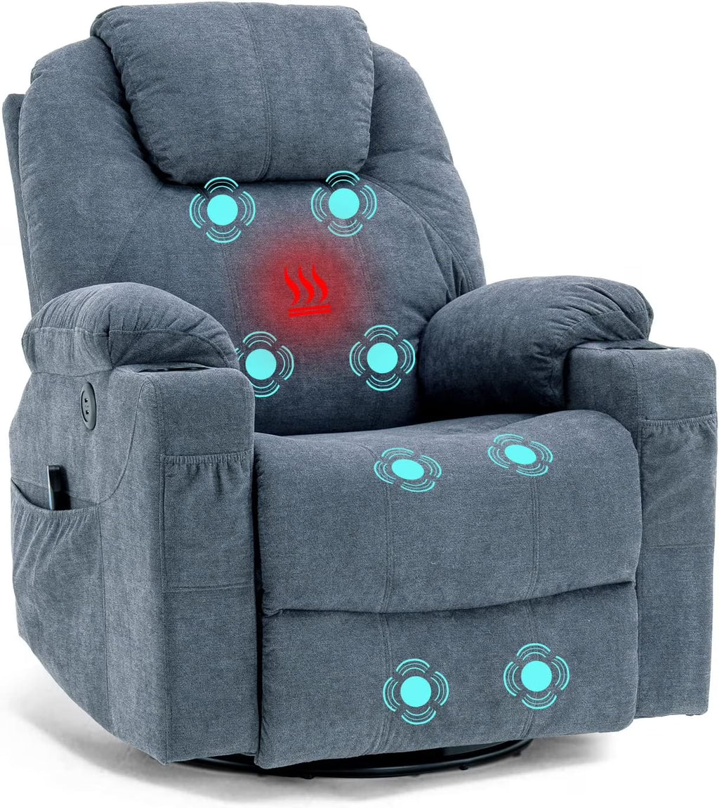 Gray-Blue Swivel Rocker Recliner Chair with Heated Massage Z362