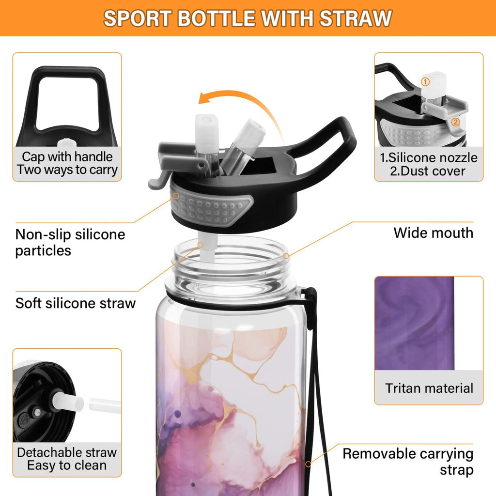 Purple and Blue Marble 32oz Tritan Leakproof Water Bottle with Straw Y566358