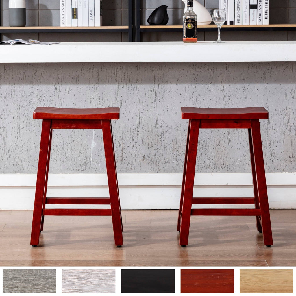 White Solid Wood Saddle Bar Stool, Set of 2 P285