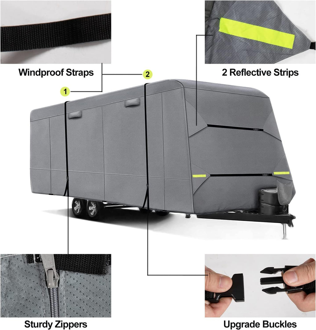 6 Layers RV Cover with Tie Cover & Gutter Cover & Tongue Jack Cover D5029
