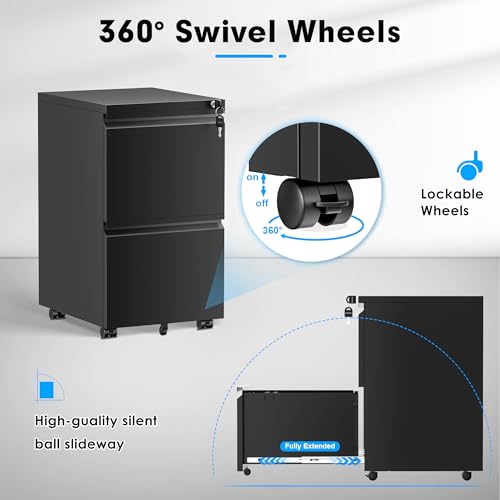 3 Drawer Black Mobile File Cabinet with Lock M456