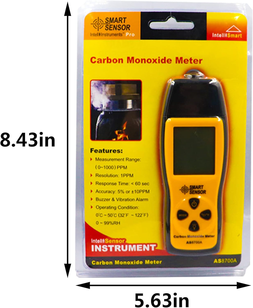 Handheld Carbon Monoxide Meter, 0-1000 ppm, Pack of 2 V93108