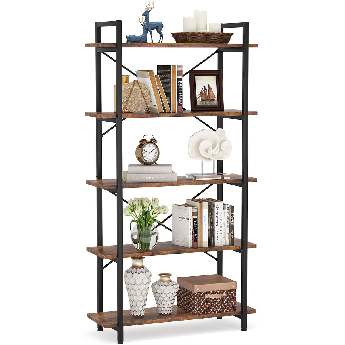5 Tier Rustic Brown Bookcase V4807