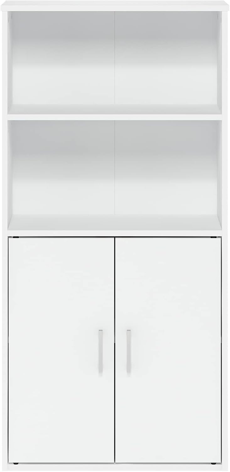 White Storage Cabinet with 2 Open Shelves and 2 Doors G3582