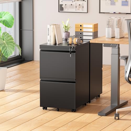 3 Drawer Black Mobile File Cabinet with Lock M456