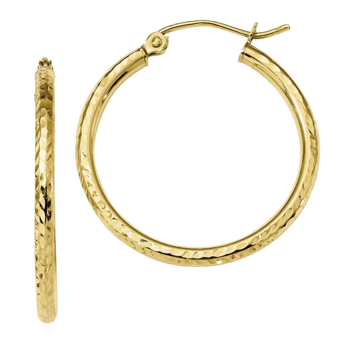 10 Karat Yellow Gold Diamond-cut 2mm Round Tube Hoop Earrings U95219