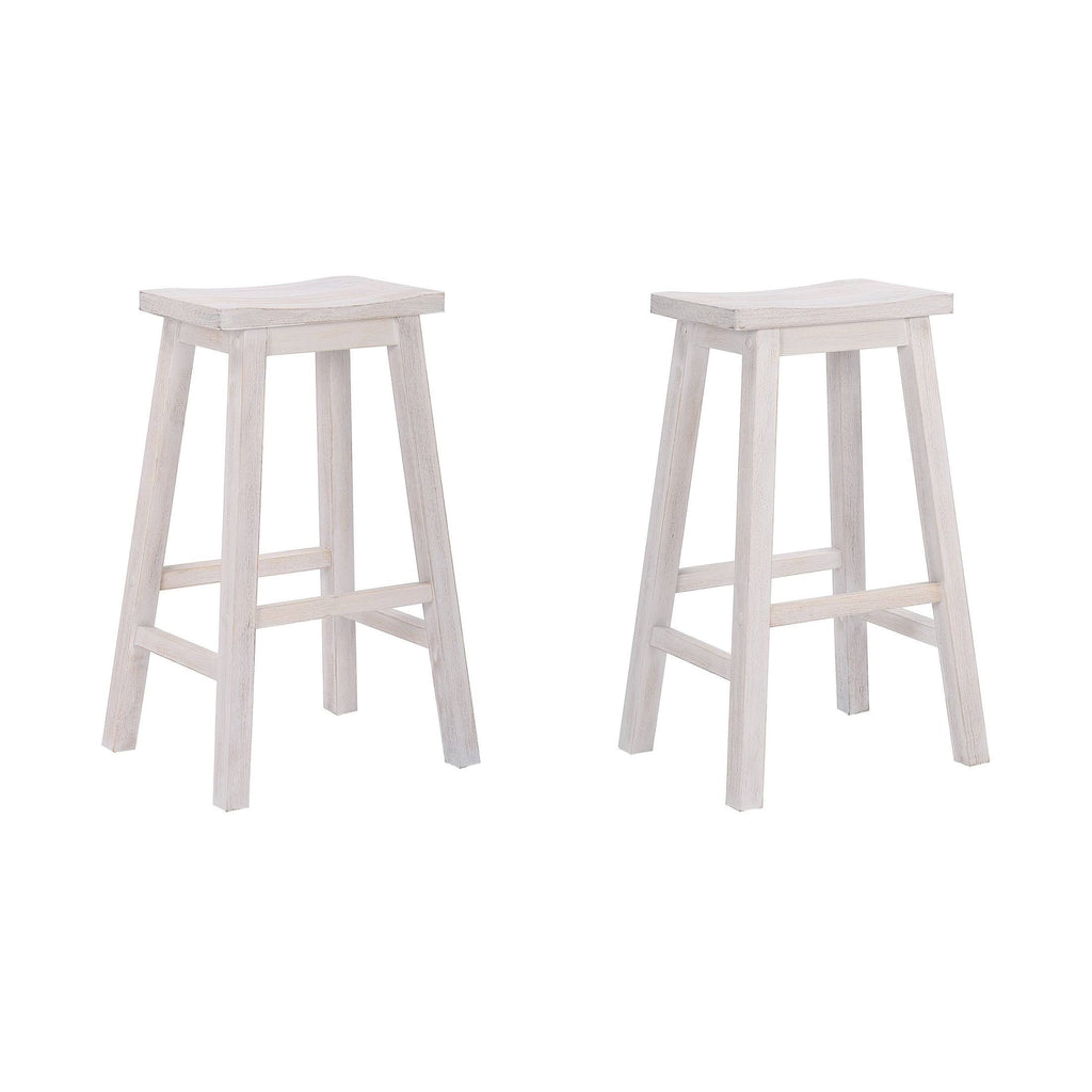 White Solid Wood Saddle Bar Stool, Set of 2 P285