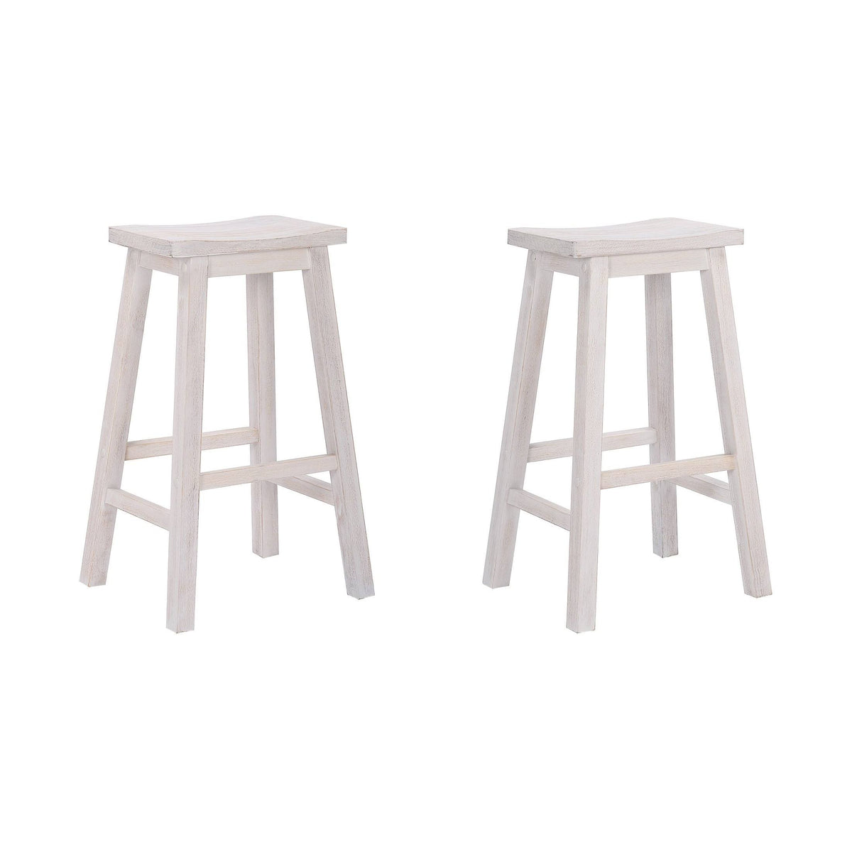 White Solid Wood Saddle Bar Stool, Set of 2 P285