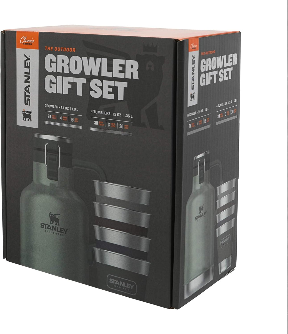 64oz Stainless Steel Vacuum Insulated Beer Growler with 4 Metal Tumblers X4323