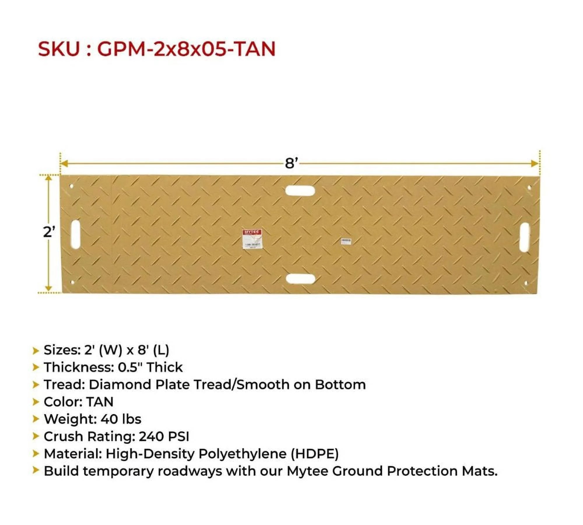 4 Pcs Tan Ground Protection Mats, 2' x 8', Heavy Equipment Mats N11885