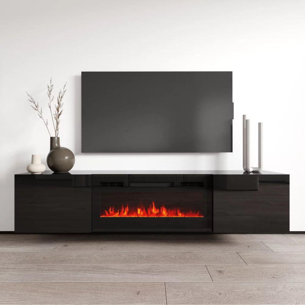 Floating Fireplace TV Stand for TVs up to 80", High Gloss 72" Entertainment Center S2135