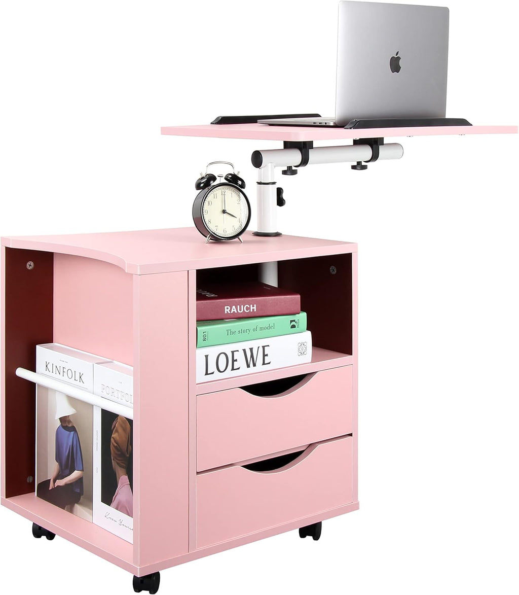 Black Wooden Nightstand with Drawers and Wheels L79687