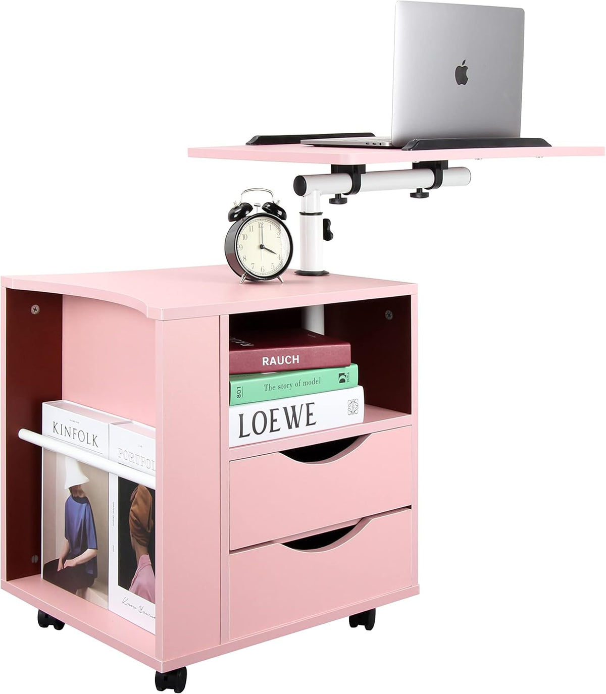 Black Wooden Nightstand with Drawers and Wheels L79687