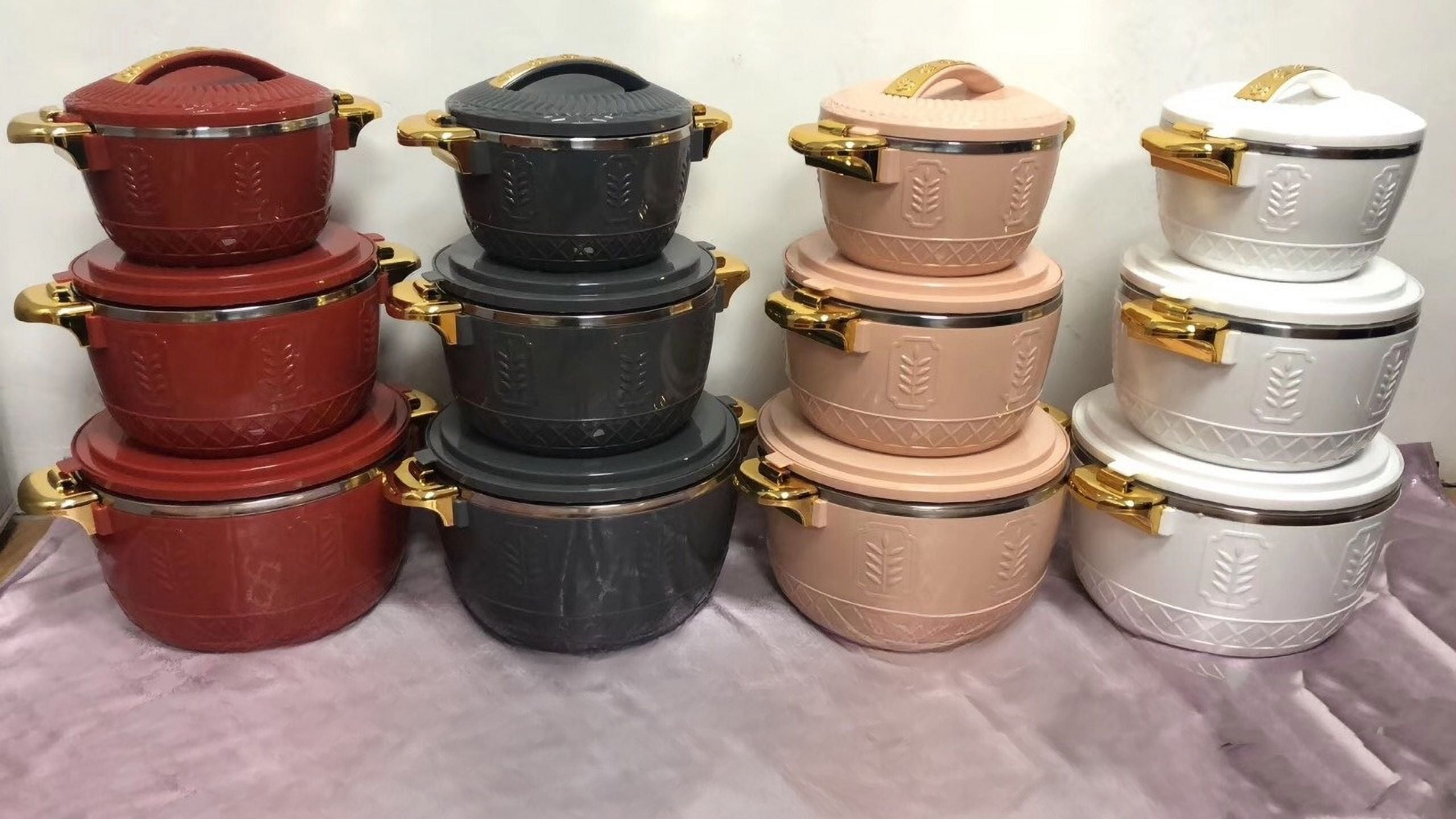 3-Piece Set 2.5/4.5/6.5 Liter Insulated Food Warmer Lunch Box Hot Pot White Dish Containers Set R4922