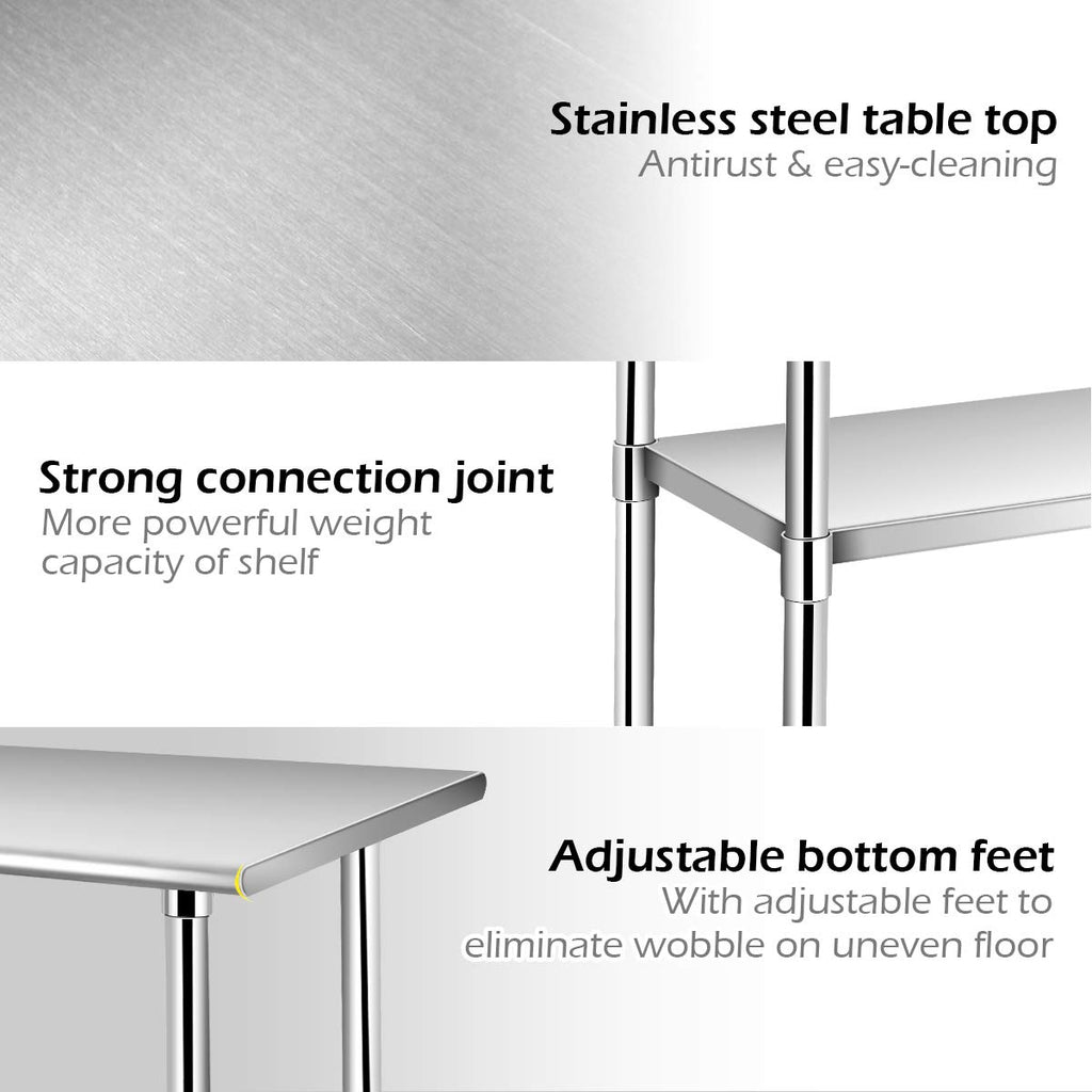 36 × 24 Inches Stainless Steel Work Prep Table with 4 Caster Wheels and Adjustable Lower Galvanized Shelf C8132