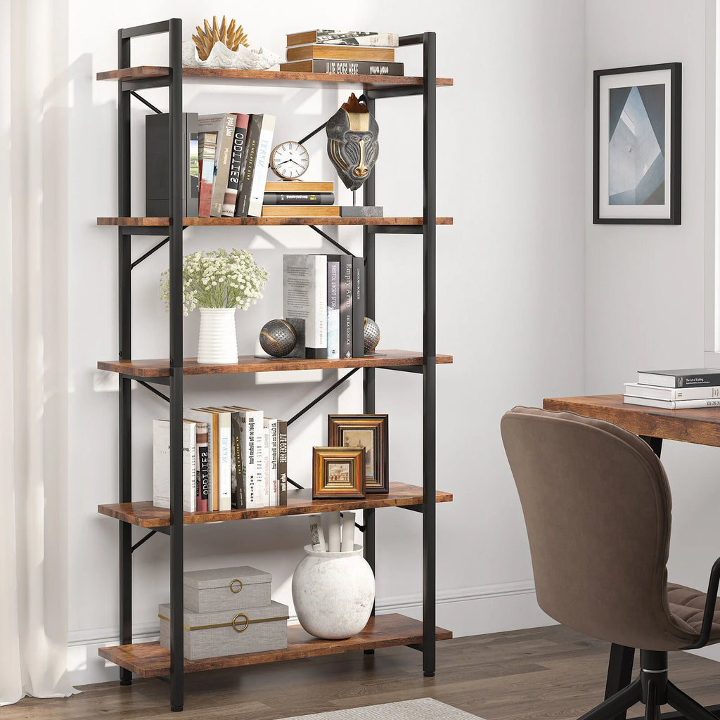 5 Tier Rustic Brown Bookcase V4807