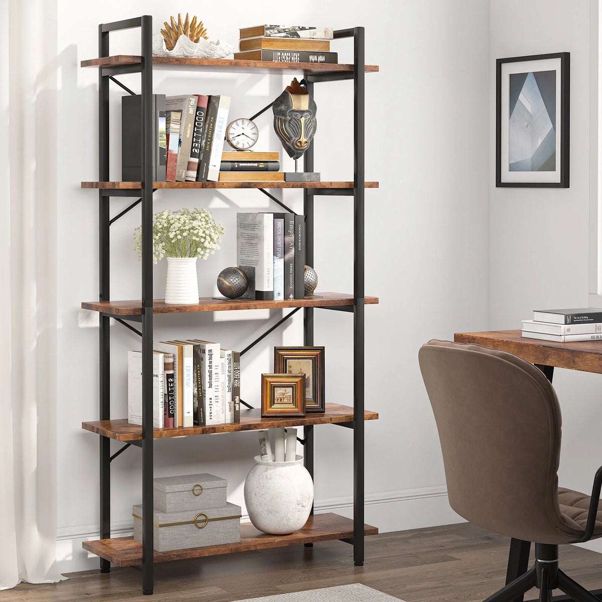 5 Tier Rustic Brown Bookcase V4807