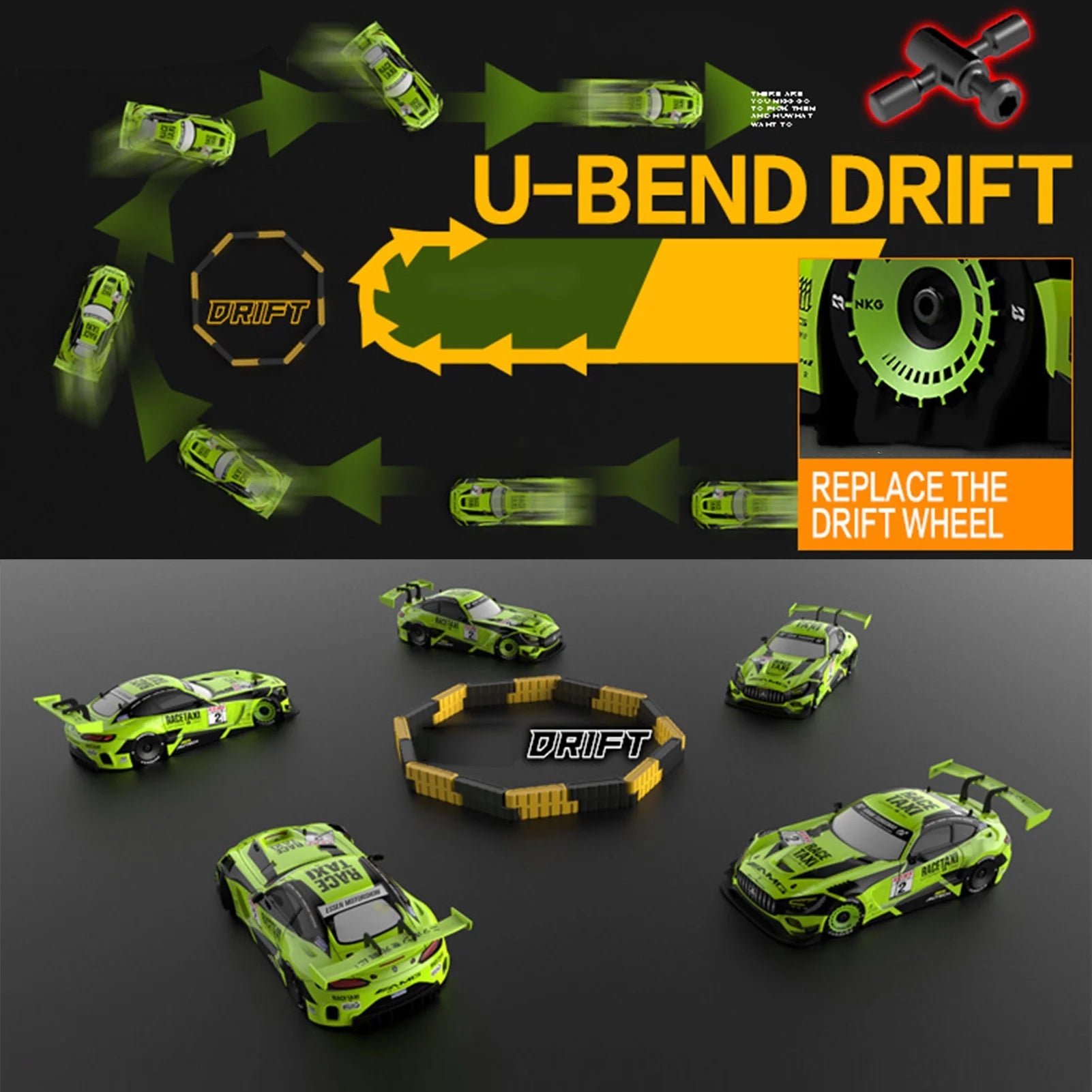 1/16 4WD RC Drift Car with LED Light 4 Replaceable Tires V767