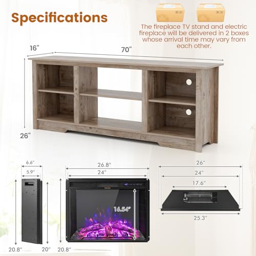 Black 70-inch Wooden Electric Fireplace TV Stand with Remote Control Q368