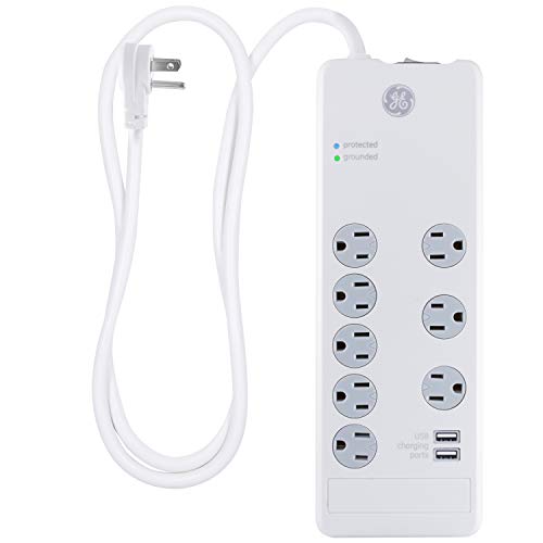 White 7-Outlet Surge Protector with 2 USB Ports C19199