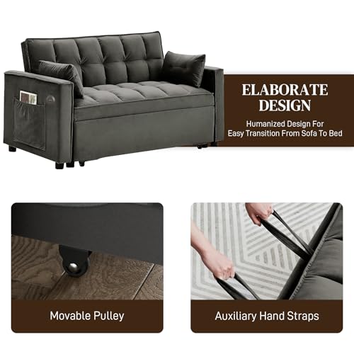 Black Velvet 2 Seater Convertible Sleeper Sofa with Pullout Bed Z71317