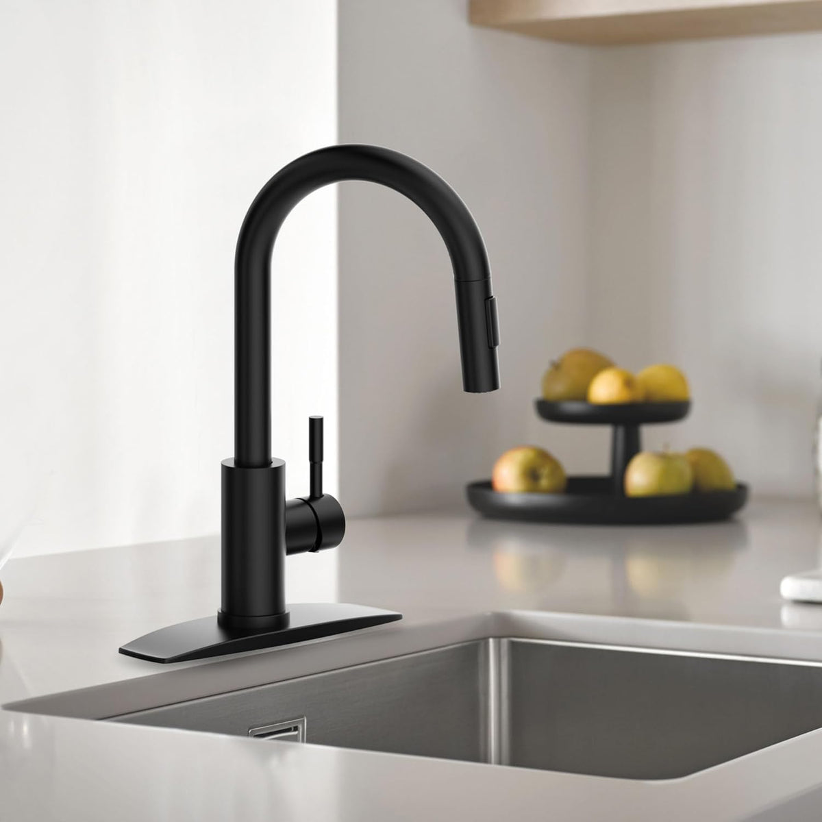 Black Kitchen Faucet with Pull Down Sprayer Stainless Steel High Arc Spout D291955