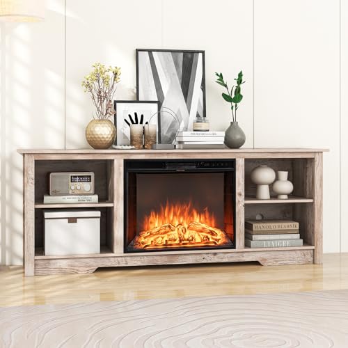 Black 70-inch Wooden Electric Fireplace TV Stand with Remote Control Q368
