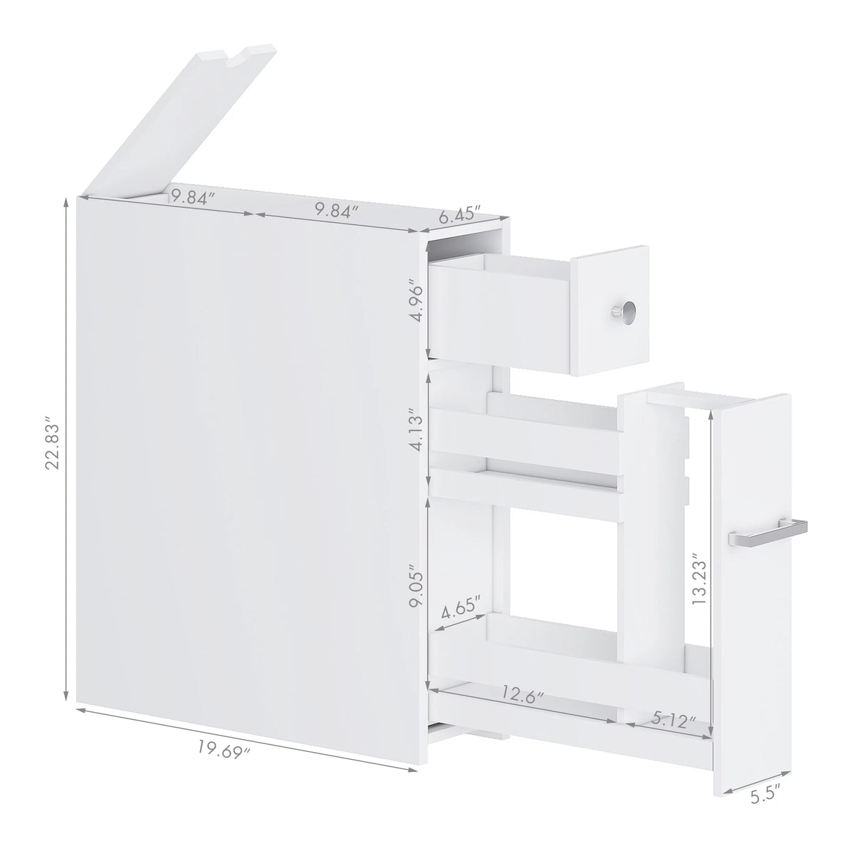 White Slim Bathroom Storage Cabinet with Toilet Paper Holder and Slide Out Drawer W556