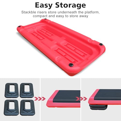 28.5'' Adjustable Aerobic Step Platform with 4 Risers (Red Grey) O745
