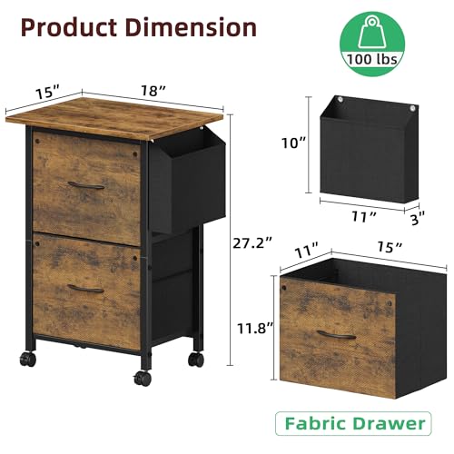 Rustic Brown Mobile File Cabinet with 2 Fabric File Drawer Y40163