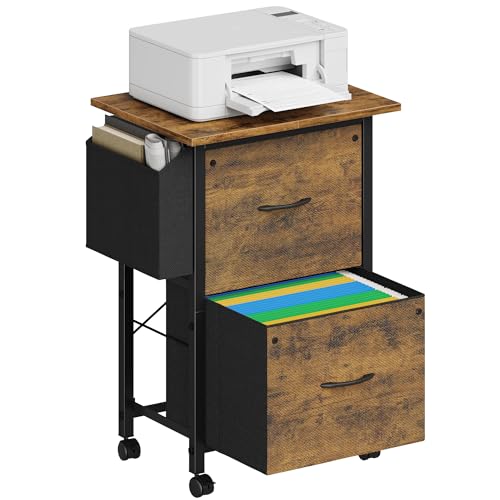 Rustic Brown Mobile File Cabinet with 2 Fabric File Drawer Y40163