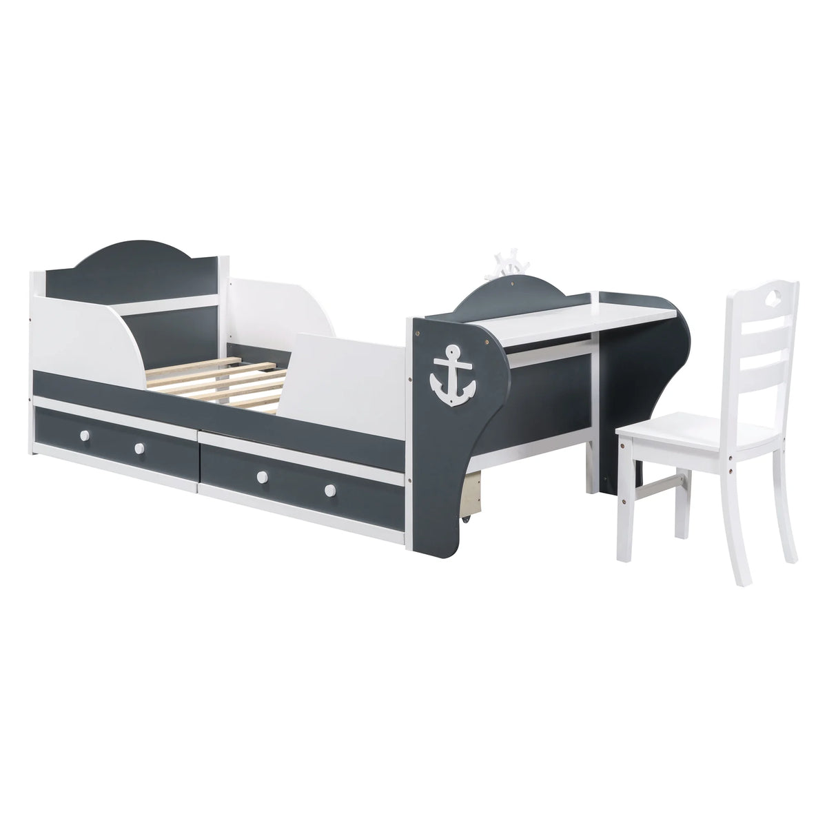 White Gray Twin Size Platform Bed with Two Drawers I630609