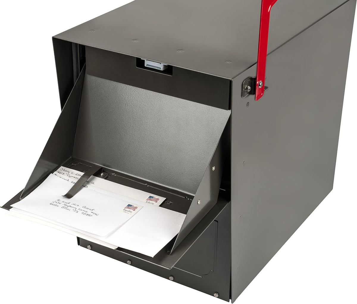 Graphite Bronze Stainless Steel Locking Post Mount Parcel Mailbox L99561