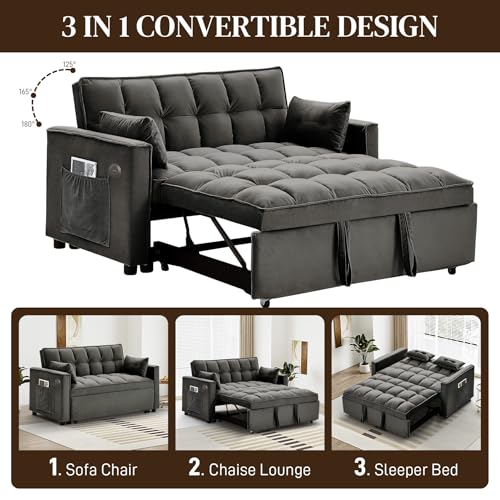 Black Velvet 2 Seater Convertible Sleeper Sofa with Pullout Bed Z71317