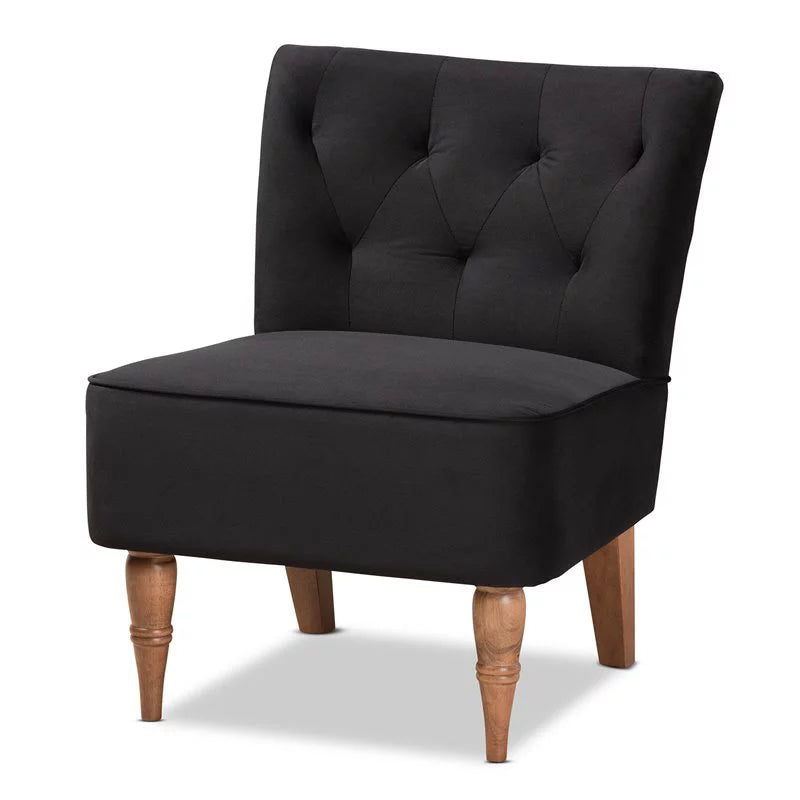 Black Velvet and Walnut Brown Wood Accent Chair G93646