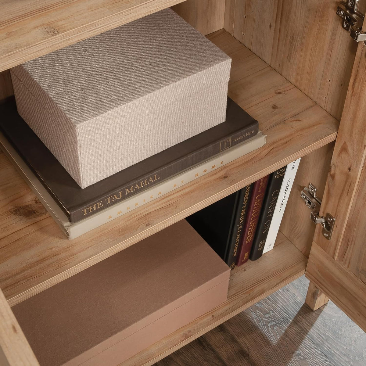 Khaki Pine Finish Bookcase with Doors X337