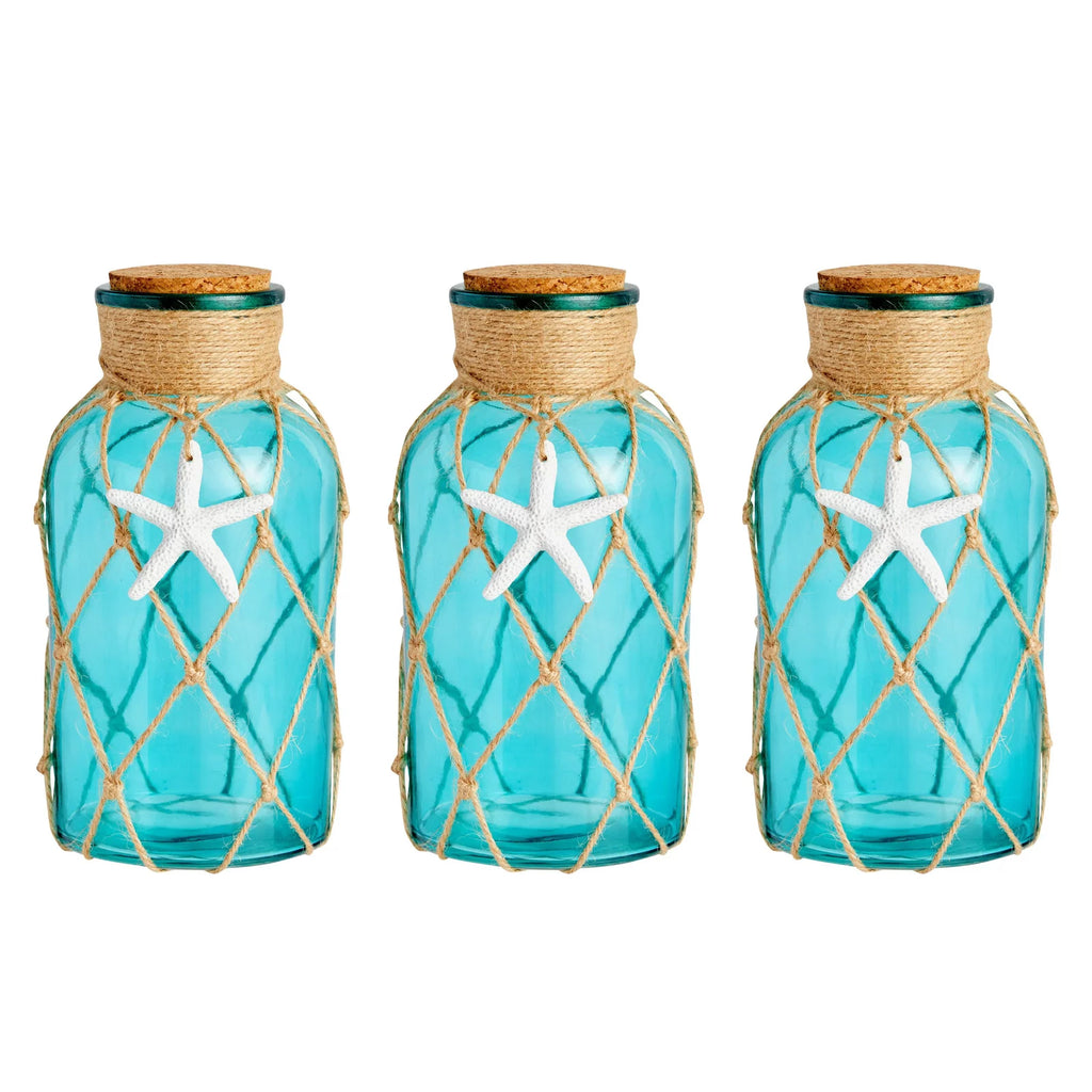 3 Pack Blue Glass Vase with Cork Lid C2889