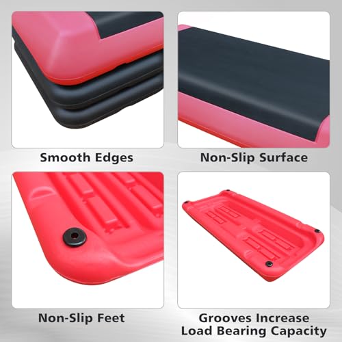 28.5'' Adjustable Aerobic Step Platform with 4 Risers (Red Grey) O745