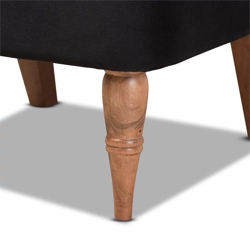 Black Velvet and Walnut Brown Wood Accent Chair G93646