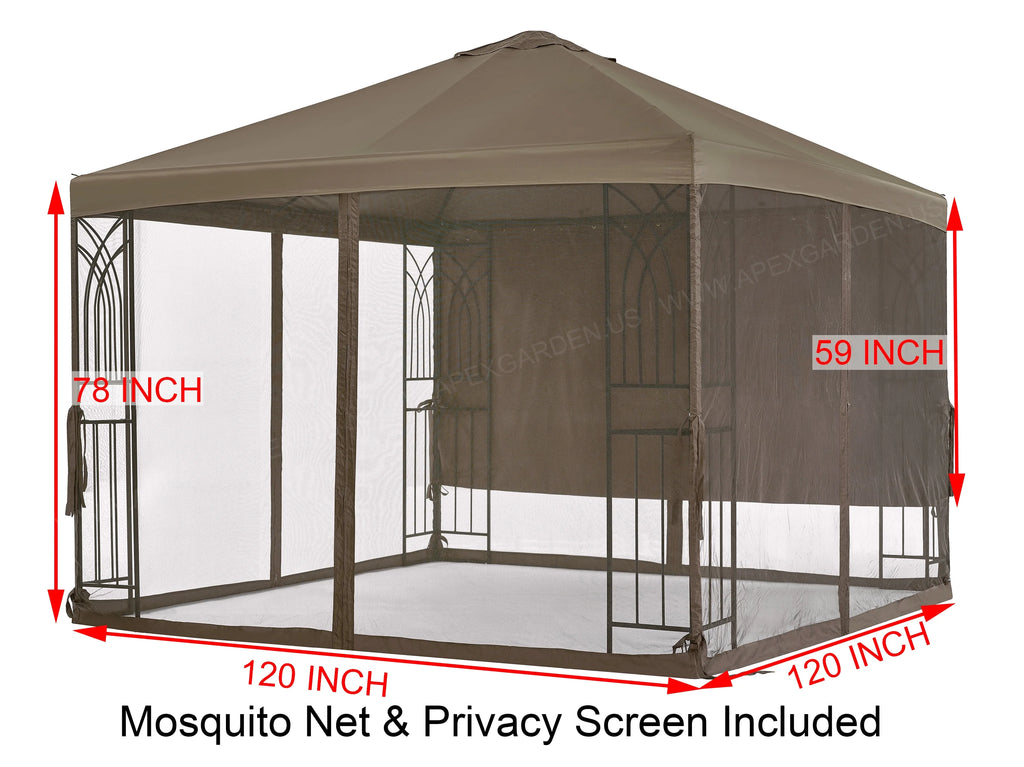 10' x 10' Single-Tier Steel Gazebo with Mosquito Net J496