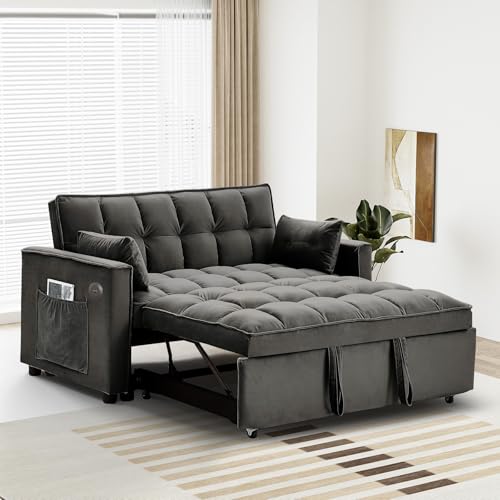 Black Velvet 2 Seater Convertible Sleeper Sofa with Pullout Bed Z71317