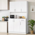 White 71" Freestanding Tall Kitchen Pantry Cabinet with 6 Doors and Drawer I224140