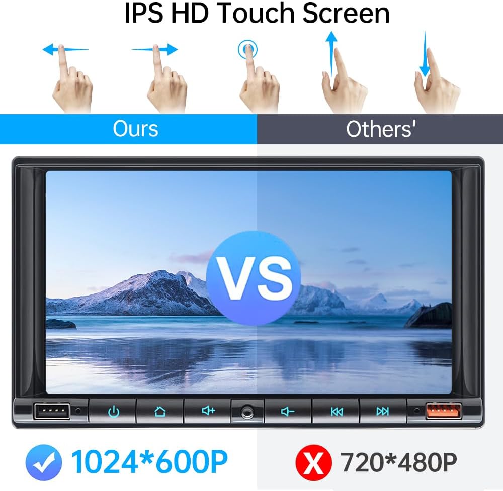 7 Inch Double Din Car Stereo with HD Touch Screen Bluetooth 5.2 S470