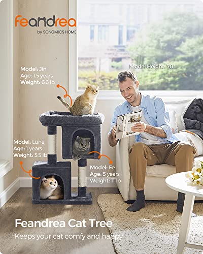 Light Gray Cat Tree with 2 Cat Caves and Scratching Post W3404