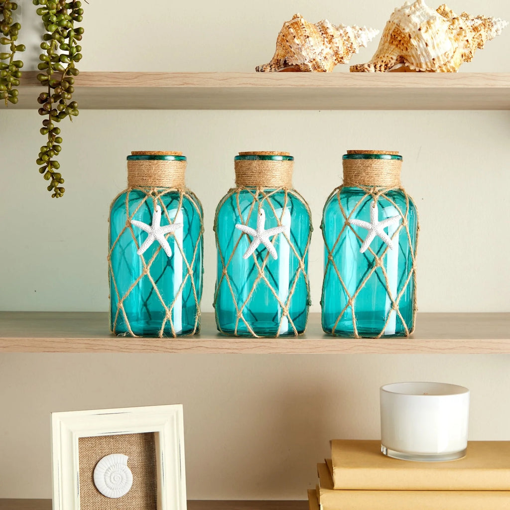 3 Pack Blue Glass Vase with Cork Lid C2889