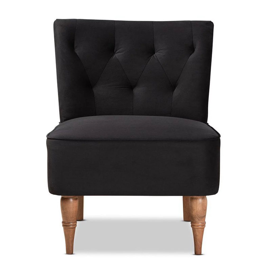 Black Velvet and Walnut Brown Wood Accent Chair G93646