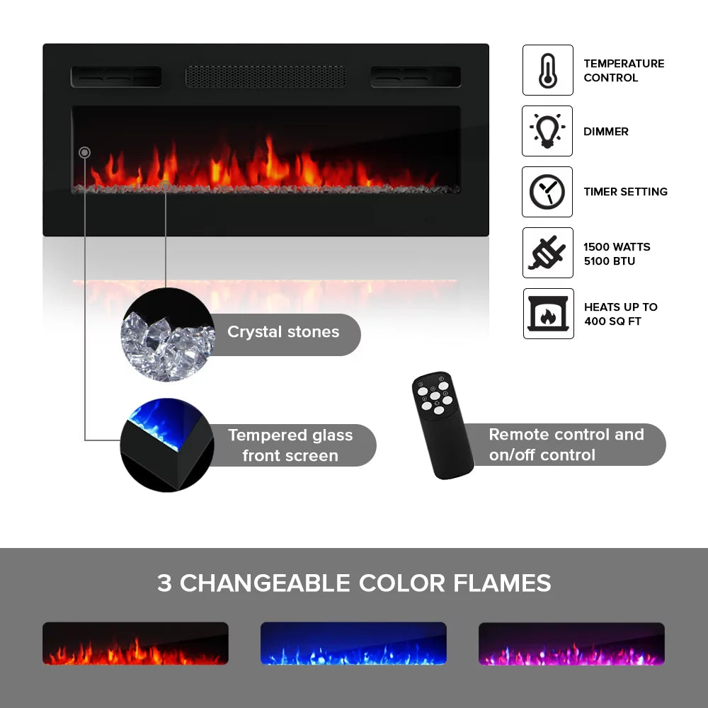 Floating Fireplace TV Stand for TVs up to 80", High Gloss 72" Entertainment Center S2135