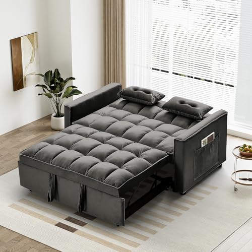 Black Velvet 2 Seater Convertible Sleeper Sofa with Pullout Bed Z71317