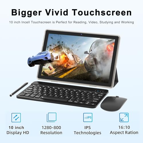 10.1 Inch Android Tablet with Keyboard Mouse Case Stylus 64GB ROM 8GB RAM W65284
