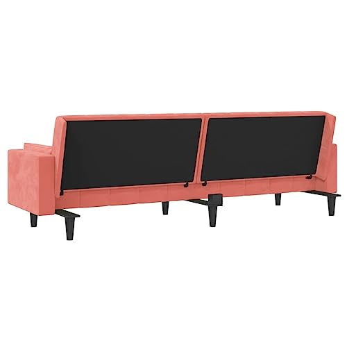 Pink Velvet 2-Seater Sofa Bed with Two Pillows E930